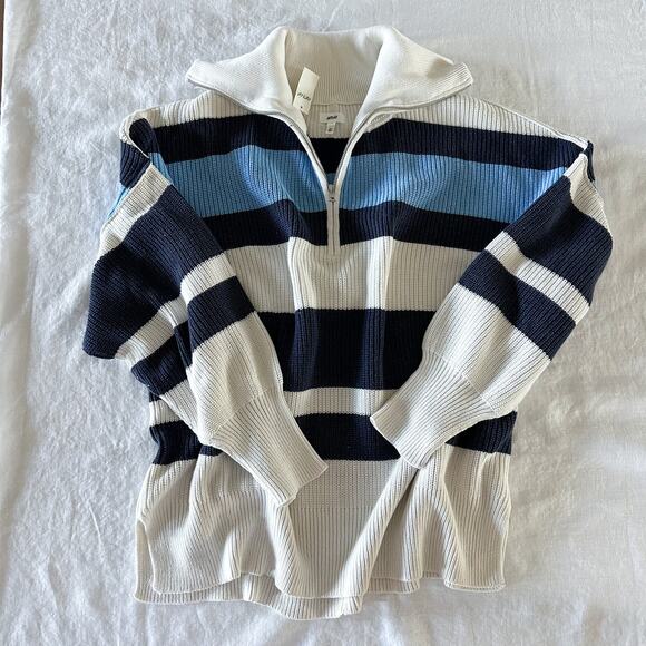 Aerie Oversized Striped Pullover Quarter Zip Sweater - Picture 1 of 5